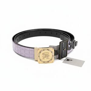 Stacy Adams Reversible Belt-Lavender Black-Faux Croc Embossed-Gold Buckle-Unisex